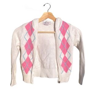 3 for $12: Girls White and Pink Argyle Zip-Up Hoodie